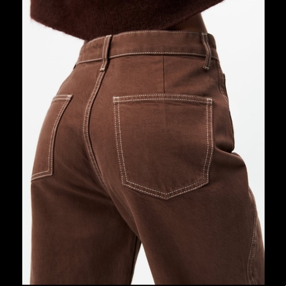 NWT ZARA WIDE LEG FULL LENGTH BROWN WAVY CURVY SIDE JEANS - Picture 7 of 10